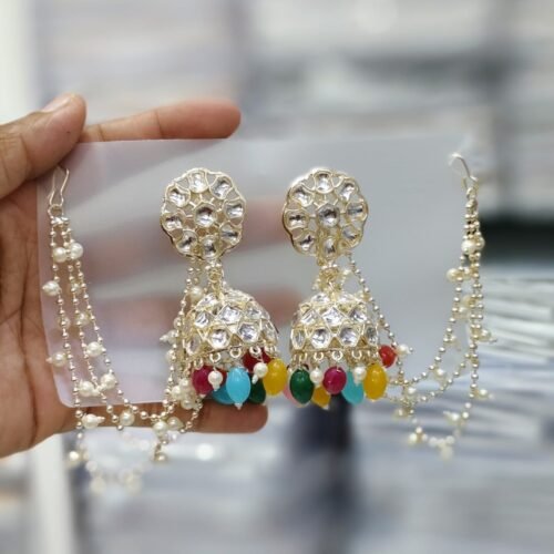 Multi white gold bahubali earing set😍