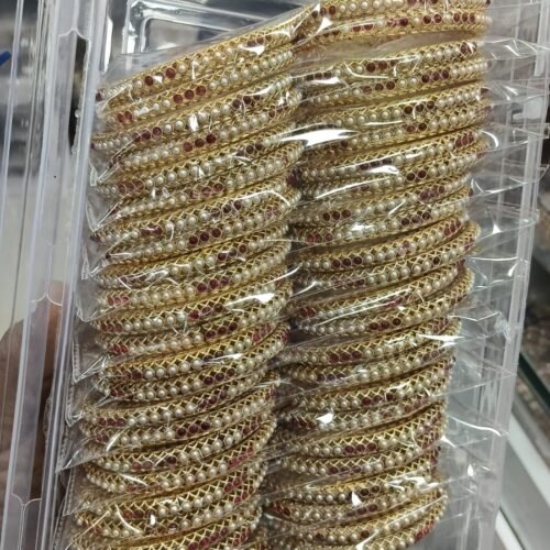 4 pc red white pearl bangles set Size 2.4