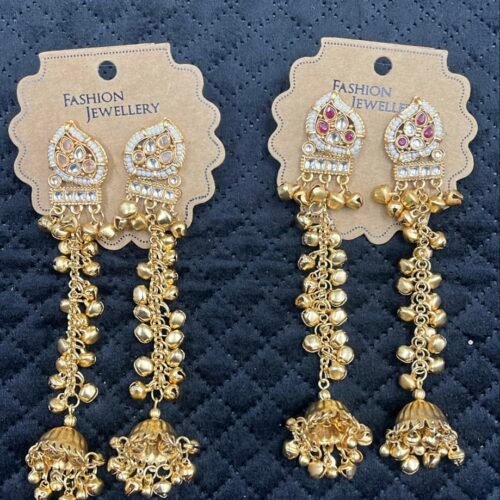 White pearl with multi stone kashmiri earings