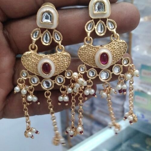 Heritage pink white kashmiri earings