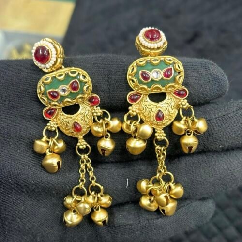 Heritage red & green kashmiri earings