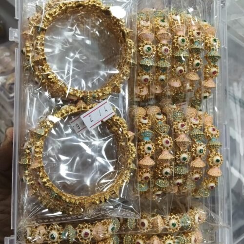 Pink peach rajwadi polish bangles set Size 2.6