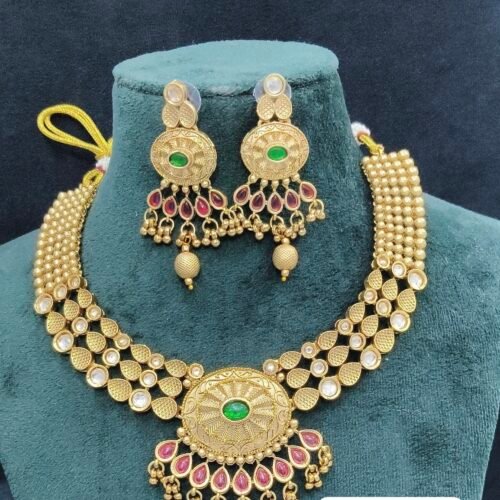 Rajwadi heritage pink green choker set